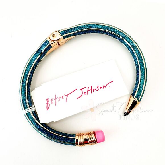 Betsey Johnson TEAL Back to School Pencil Bracelet Bangle Teacher Gift Box NEW! - Picture 3 of 5